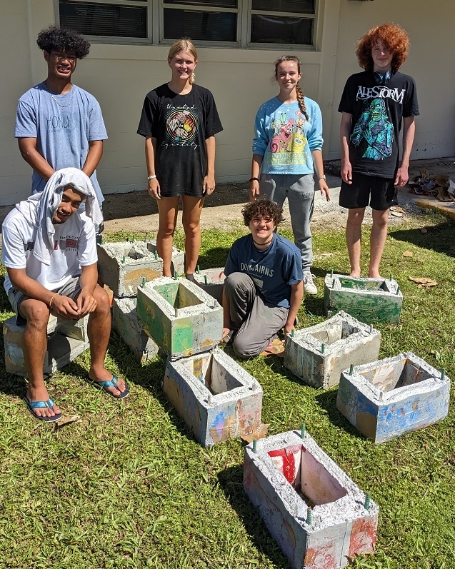 Artificial Coral Reef Blocks and students